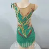 LIUHUO Customize Rhythmic Gymnastics Leotards Girls Women Green Competition Artistics Gymnastics Performance Wear Quality Crystals