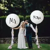 Décoration de fête Big 36 pouces rond Mr Mrs blanc imprimé ballon en latex mariée mariage saint valentin anniversaire air Globos Supplie