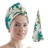 Towel Plant Carnation Flower Green Leaf Dry Hair Quick-Dry Microfiber Home Bathroom Turbans For Women