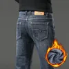 Jeans pour hommes rétro hiver polaire mince Stretch mode chaud droit décontracté peluche épais velours mâle marque Denim pantalon 231218