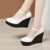 Dress Shoes 10cm Small Size 32-43 Patent Leather Thick Bottom Platform Wedges 2023 Shallow High Heels Pumps For Office Model