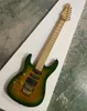 Guitare électrique vert brillant pour gaucher, avec pont trémolo, matériel doré, dessus en érable matelassé, personnalisable