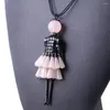 Pendant Necklaces 1pcs Mixed Color Crystal Necklace Cute Girl Puppet 9 2cm Bling Sequins 69cm For Women Jewelry 32L35