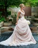 Abiti da sposa con abito da ballo rosa cipria Abiti da sposa lunghi con scollo a V drappeggiati laterali Abiti da sposa da sposa principessa Vestido De Novia