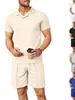Herrspår 2023 Summer V-ringning Polo Shirt Plus Size Waffle T-Shirt Kort ärm Shorts Suit