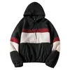 Men's Hoodies Korea Style Fashion Fleece Men Patchwork Hooded Sweatshirts Contrast Color Fluffy Thicken Warm Oversized Hoodie Tops