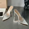 أعلى جودة Gianvito Rossi Crystal PVC Sandals Slippers Rhinestone Slippers Mours Heels Womens Luxury Heel عشاء الأحذية 10.5 سم 8.5 سم مع صندوق