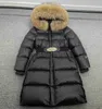 Parka da donna Janveny Grande vera pelliccia di procione con cappuccio Piumino lungo impermeabile lucido da donna Cappotto invernale in piumino d'anatra spesso Cintura Parka femminile J231219