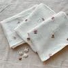 Blankets Cotton Embroidery Waffle Baby Swaddle Blanket Born Muslin Bedding Gauze Infant Recieving Babies Accessories