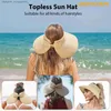 Visors Casual Wide Brim Str Hat Summer Visors Hat Sun Hat Beach Summer Roll-up Foldable Sun C UV Protection Cs for WomenL231219