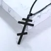 Pendant Necklaces Christian Russian Orthodox Cross Necklace Prayer Big Black Color INRI Crucifix Men