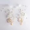 Hair Clips Fashion Yarn Floral Wedding Crown Clip Pearls Bridal Jewelry Hand Wired Women Headpiece Party Prom Oranment