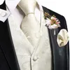 Coletes masculinos Hi-Tie Mens Colete Gravata Hankerchief Abotoaduras Corsage Conjunto Colete Sem Mangas Jaqueta Colarinho Flor Gravata Negócios Eventos de Casamento