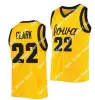 AANGEPASTE AANGEPASTE NCAA Iowa Hawkeyes basketbaltrui 22 Caitlin Clark College maat jeugd volwassen wit geel ronde kleur