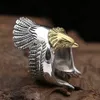 Bröllopsringar Bocai S925 Pure Silver Jewelry Domineering Golden Eagle Head Personlig flygande ring för män 231218