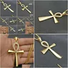 Pendant Necklaces Egypt Iced Out Bling Ankh Cross Pendant Necklace For Women And Men Key Of Life 14K Yellow Gold Egyptian Jewelry Drop Dhlfk