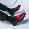 Sapatos de vestido moda vermelho casual mocassins de couro homens elegante arco masculino casamento corduroy slip-on homens sociais tamanho grande 38-48