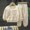 Pullover baby flicka kläder för nyfödda kläder set höst vinter barn pojkar plus fleece varma tröja toppar byxor 2 st.