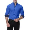 Erkekler rahat gömlekler erkek ince fit elbise gömlek düz renk açılır yakalama yaka düğmesi uzun kollu yüksek son patchwork tunik iş kıyafetleri