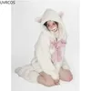 Kvinnors hoodies tröjor Autumn Winter harajuku y2k tjocka kvinnor kawaii bow katt öron huva päls flickor gotiska casual lösa söta kläder 231218