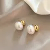 Dangle Chandelier 2023 French Elegant Gold Color Bean Spliced Flat Pearl Earrings for Korean Fashion Jewelry Party Women s Sweet Accessories 231219