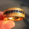 Mode 10KT or jaune GF anneaux diamant carré simulé zircone bleu saphir pierre précieuse bague de fiançailles anniversaire pour Me257s
