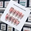 Kunstnagels Handgemaakte pers op ijs transparant roze schattig meisje kinderlijke graffiti korte T-vorm met lief en mooi ontwerp voor meisjesachtig