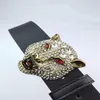 Western Rhinestone Leopard Head Buckle Tiger Print Leather Men Belt Gift Jeans2158