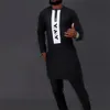 Vêtements ethniques 2pièces ensembles hommes tenue poche brodée à manches longues haut pantalon costume de mariage pour hommes affaires ethnique tenue décontractée t-shirt homme 231218