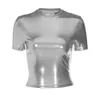 Women's T Shirts Metal Round Neck Short Sleeve T-shirt Metallic Top