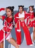 Stage Wear Girls Group Caz Dans Kostümleri Kadınlar Gogo Dansçıları Kırmızı Kıyafetler Yetişkin Hip Hop Performans Partisi Elbise DQS15151