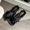 Teen dames vierkant zookerlin konijn haar slippers schoenen vaste kleur dunne hoge hak herfst zachte bont stiletto slip op glijbanen pompen 2 52 5