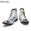 Batzuzhi Luxury Handmade Men's Boots Fashion Lace-up Zip Color Leather Ankle Boots for Men Party, Wedding Shoes Male, Big Size 38-46