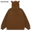 Męskie puch Parkas Plush Teddy Bear Kurtka z uszami haft streetwearu Hip Hapoidery pełne zamek błyskawiczne puszysty polar jagnięcy wełniane puszyste gęste ciepłe płaszcze 231219