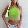 Camisoles tanques malha lingerie feminina sexy cores sólidas net alto pescoço curto superior colete roupa interior moda sem costas fino ajuste suspensórios