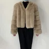 Estilo de pele feminina casaco falso jaqueta roupa curta manga comprimento total feminino