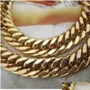 Kedjor 12 mm tjock chunky tung kedja 18k gult guld fylld solid dubbel trottoarkant mens halsband hiphop smycken gåva271g droppleverans nec otqnw