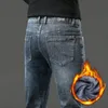 Herren Jeans Gerade Elastische Fleece Kleidung Winter Dicke Warme Beiläufige Dünne Mode Männliche Retro Denim Hosen 231218