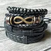 Braccialetti con ciondoli 4 pezzi/set Punk Vintage Nero Amore illimitato Bracciale fatto a mano da uomo Amicizia Gioielli in pelle Homme