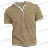 Erkekler Tişörtler Erkekler Sade Henley Gömlek Yuvarlak Boyun T-Shirt Yaz Konforlu Pamuk Moda Kısa Kollu Sokak Sokak Giyim Sports Üstü Temel T231219