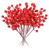 Decorative Flowers 10pcs Christmas Red Berries Branches Cherry Stamen Decorations DIY Wreath Garland Artificial Foam