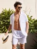 Survêtements pour hommes Summer Cotton Lin Shirt Set Casual Outdoor 2piece Costume Andhome Vêtements Pyjamas Confortable Respirant Beach Ensembles à manches courtes 231219