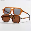 Lunettes de soleil Mode Léopard Lunettes de Soleil UV400 Lunettes de Soleil Double Pont Lunettes de Soleil Pour Femmes Street Wear Shades Hommes ShadesL231219