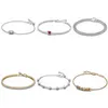 Pulseras con dijes Nueva Panjiadora S925 Cadena con tachuelas de plata esterlina Bola de tenis en forma de corazón brillante Luna brillante Pulsera de luz de pera brillante Clw7