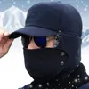 Trapper hattar män vinter mössor med mask öronmuffs termisk varm faux päls bombplan öronflik ansikte mun täcker vindtät cykel skidtjockning cap 231219