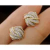 Two Tones Embossed Fashionable Diamonds Earring Stud in 18k Gold