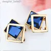 Dangle Chandelier New Blue Color Dangle Earring for Women Round Metal Flower Leaf Crystal Gem Star Brincos Sweet Wedding Party Jewelry Xmas GiftL231219