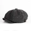 Berets Men Hat Hat Fashion Wool Sboy Flat Cap فنان شارع دافئ ذكر الخريف الشتاء الرجعية رسام ألوان صلبة