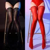 Calcetines de mujer medias de encaje brillante al óleo con silicona antideslizante hasta la rodilla tubo rojo caballo Media larga para niñas