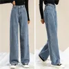 Calças femininas estranhas inverno solto mais veludo quente mulher reta coreano all-match denim calças streetwear cintura alta baggy jeans